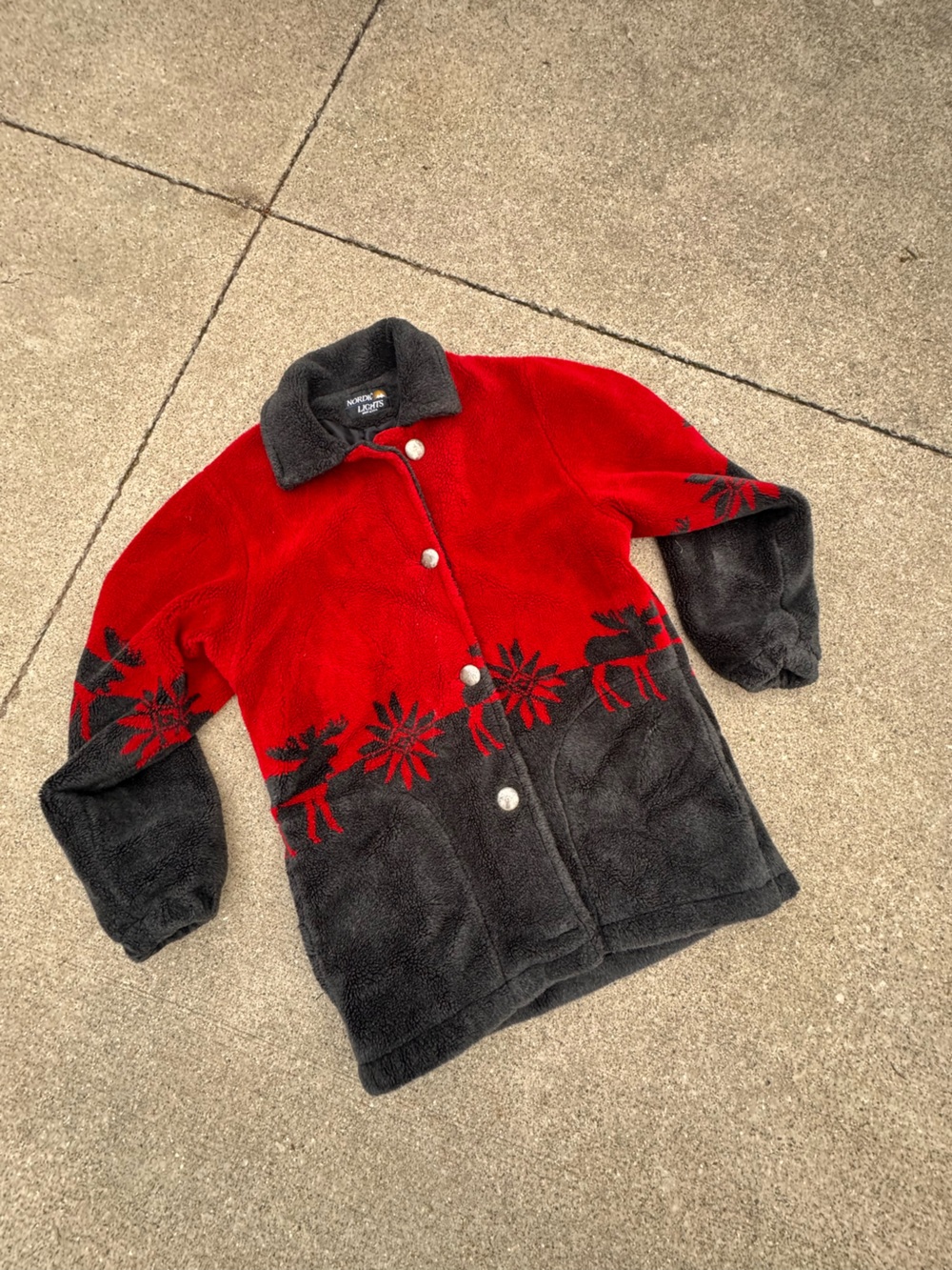 Nordic Ware Red and Charcoal Teddy Jacket with Reindeer Motif